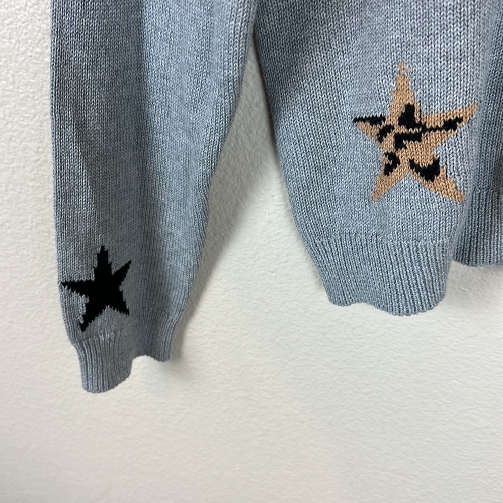 RAILS PERCI HEATHER GRAY ANIMAL STARS CASHMERE BLEND KNIT SWEATER - Picture 6 of 9